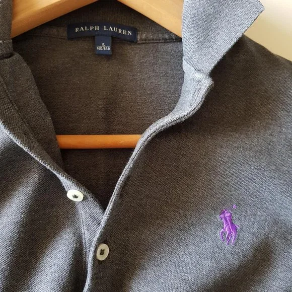 Polo Ralph Lauren 5 buttons grey long sleeve top with purple horse emblem - Picture 2 of 6